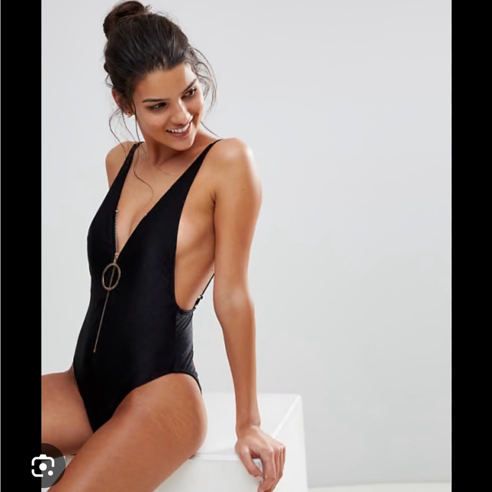 River Island Black Ribbed Swimsuit